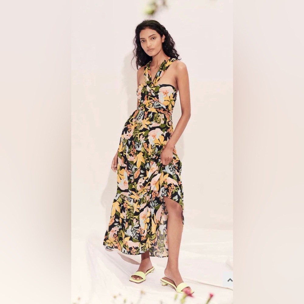 SAYLOR Starlee Strapless Floral Dress - Black and Yellow